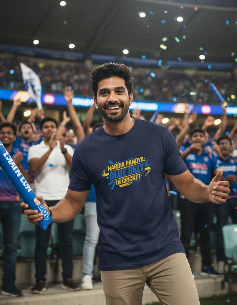 Hardik Pandya Blue Belt In Cricket MI T-Shirt